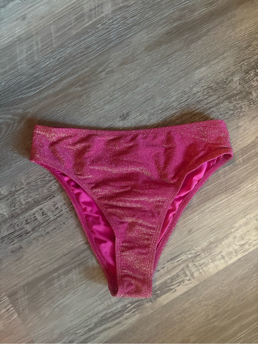FOREVER 21 Women’s Pink Glitter Metallic Yarn Stretch Bikini Swim Bottom M